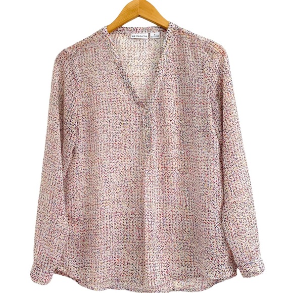 Liz Claiborne Women’s Size S Blouse Multicolor Long Sleeve V Neck Polyester - Picture 1 of 10
